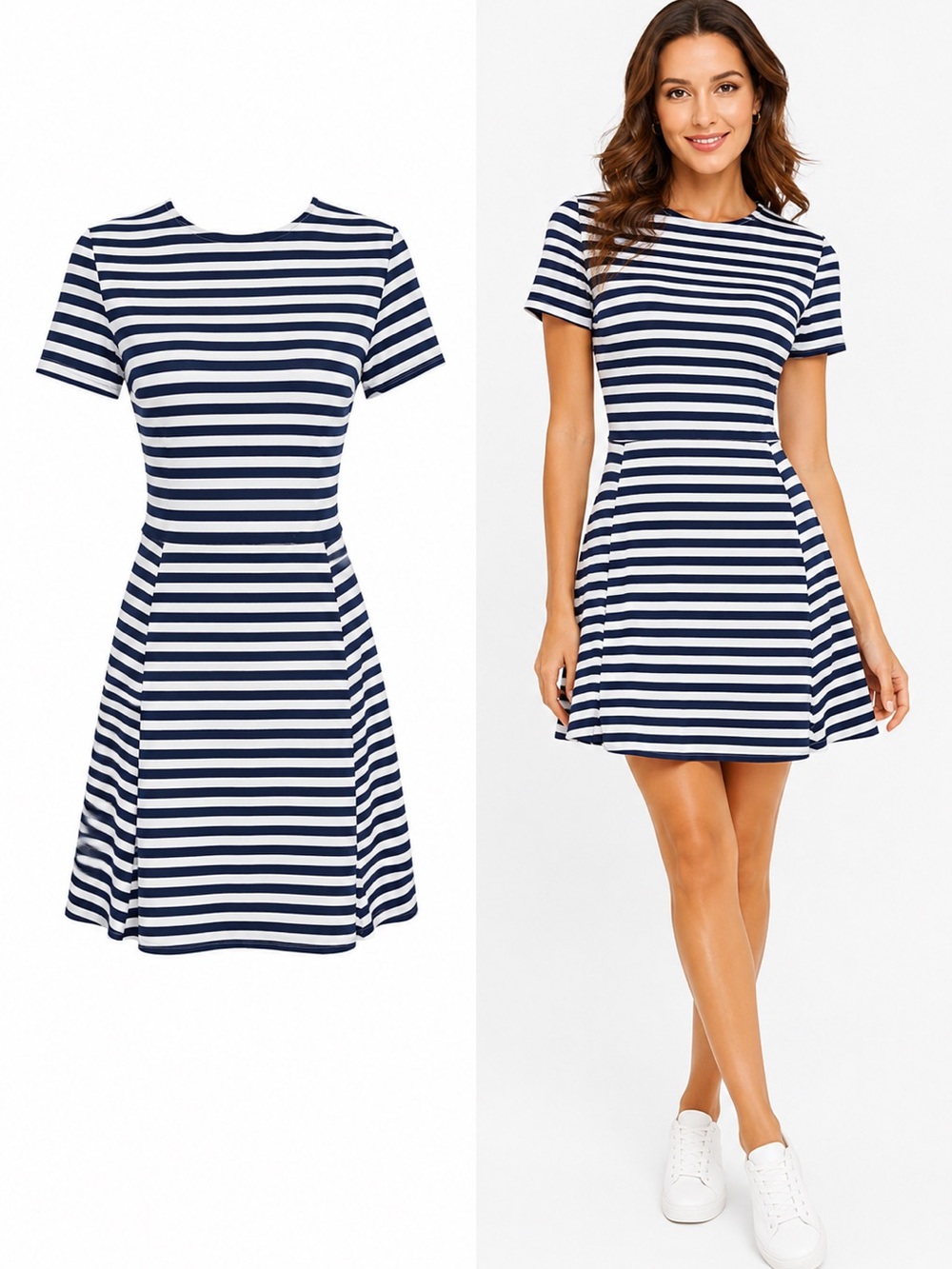 Divided Navy and White Striped Short Sleeve Fit & Flare Dress